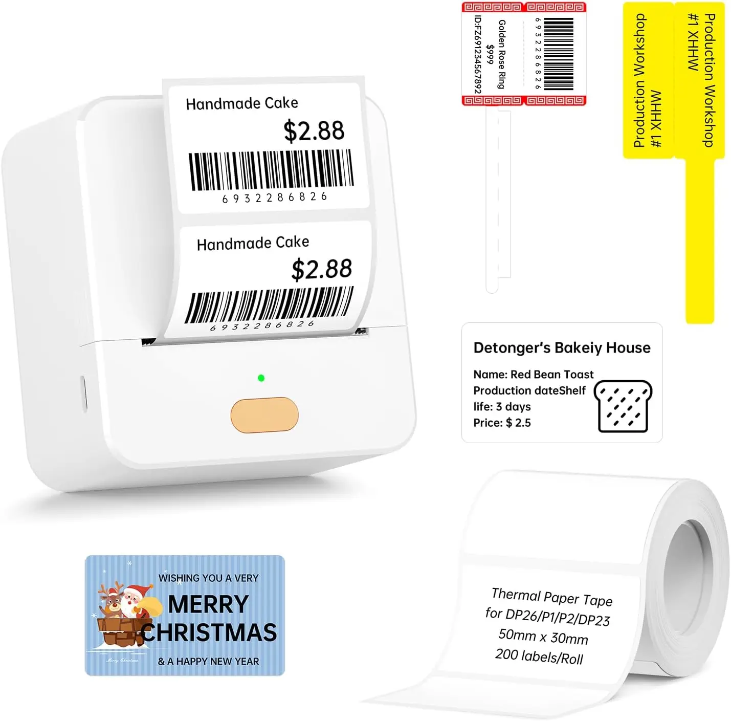 

Portable 2' Thermal Label Printer with Bluetooth, Rechargeable Battery - White