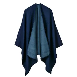 Herfst Winter Effen Kleur Imitatie Kasjmier Grote Vork Sjaal Warme Monochrome Mantel Poncho's Capes Marine