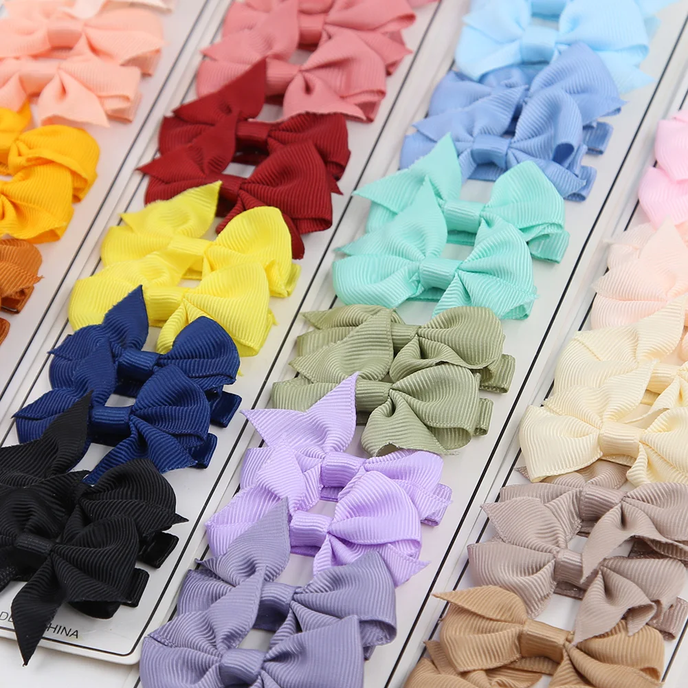 12Pcs/Lot Solid Ribbon Hair Bows Mini 6cm Sweet Cute Safety Hairpins Hairgrips for Baby Boys Girls Colorful Handmade Barrettes