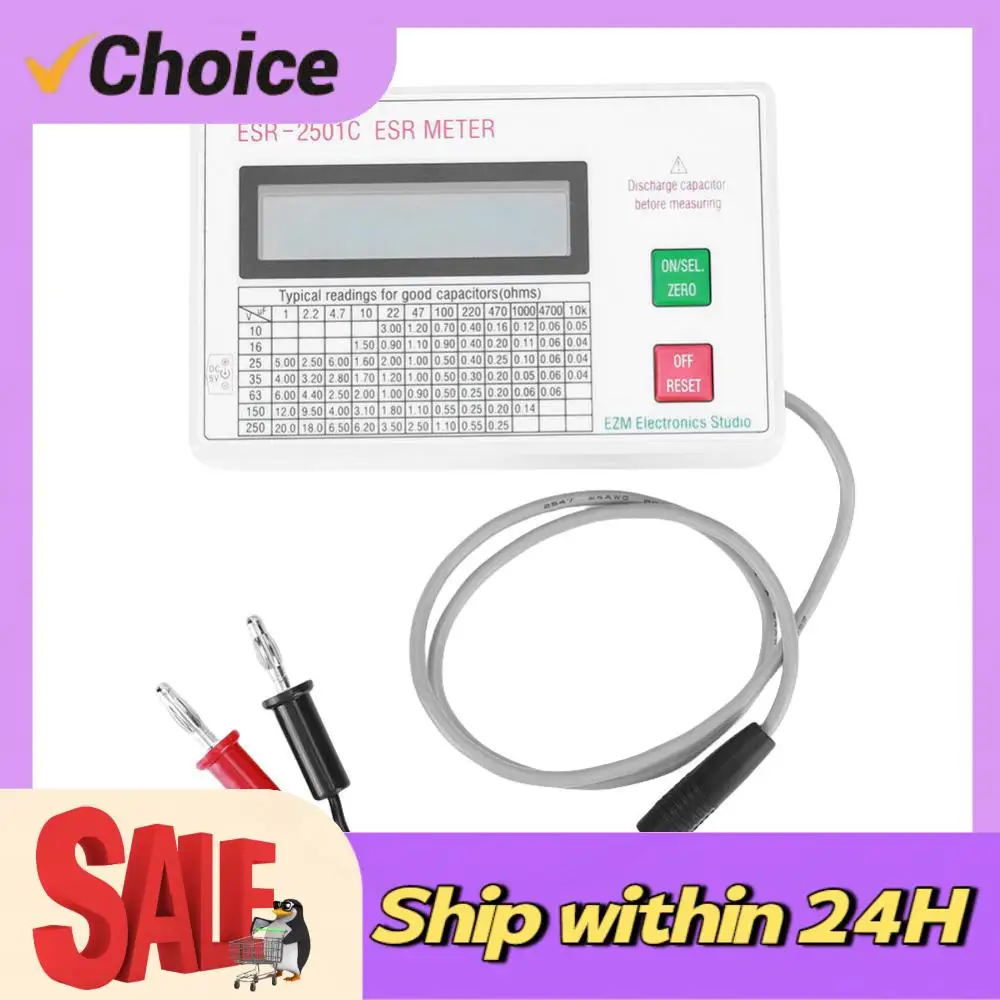 

Capacitor ESR DCR Tester LCD Display ESR Meter W/ Test Leads Clip Battery Circuit Tester Electrical Testing Meter Smart Shutdown