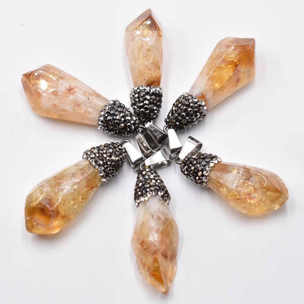 

Wholesale 6pcs/lot fashion good quality natural stone yellow Crystal Irregular pendants for jewelry accessories making free