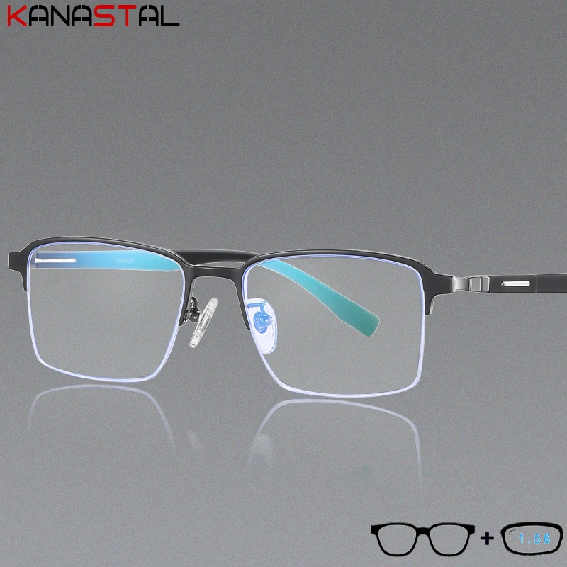 

Men TR Pure Titanium Half Square Eyeglasses Frame Business Blue Light Blocking Glasses CR39 Lenses Optics Prescription Eyewear