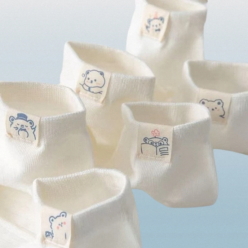 Chaussettes courtes ours blanc pour femmes, bouche peu profonde, tube court invisible, chaussettes bateau minces et mignonnes, nouvelle mode, 2024 paires, 5/10