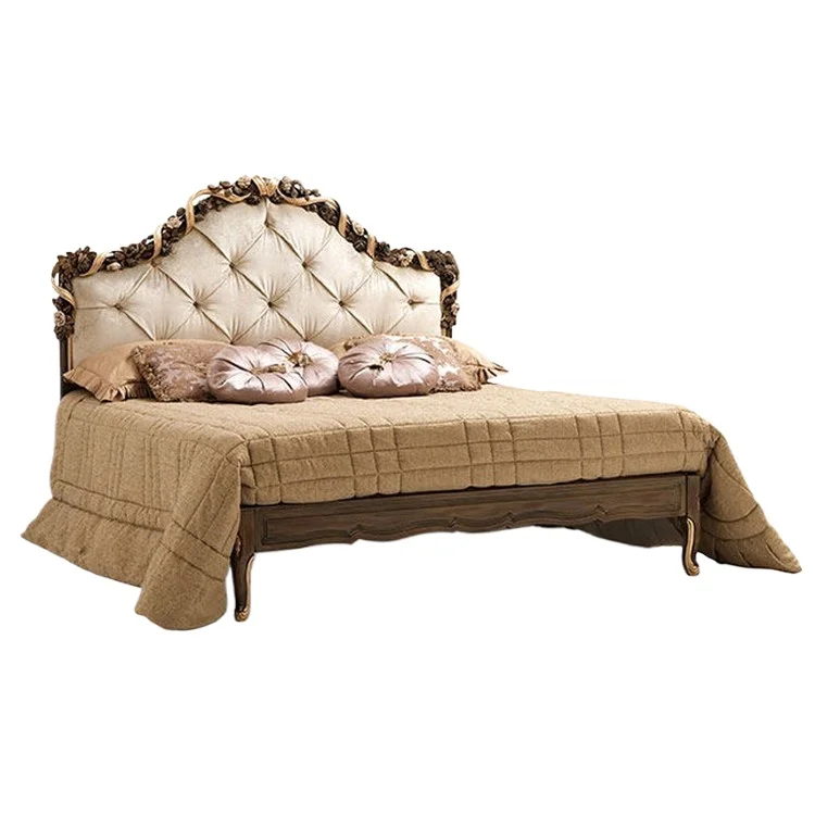 

Европейская неоклассическая цельная резьба по дереву, цветок, двуспальная кровать, роскошная кровать принцессы, французская мебель
