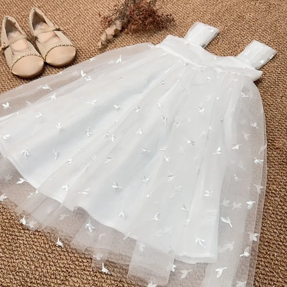 

baby girl clothes summer dresses Sweet girls' camisole dress White princess dress Advanced embroidered mesh puffy dress