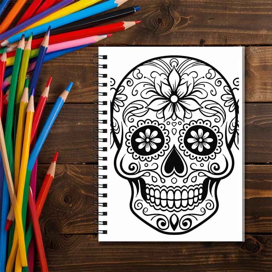 大人の頭蓋骨の塗り絵、ストレス解消クリエイティブアート、8.3x11.2インチ、22ページ