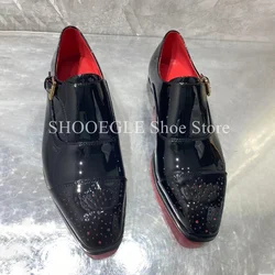 Black Patent Leather Shoes Men Breathable Loafers Formal Flat Small Square Toe Summer Wedding Business Office Shoes