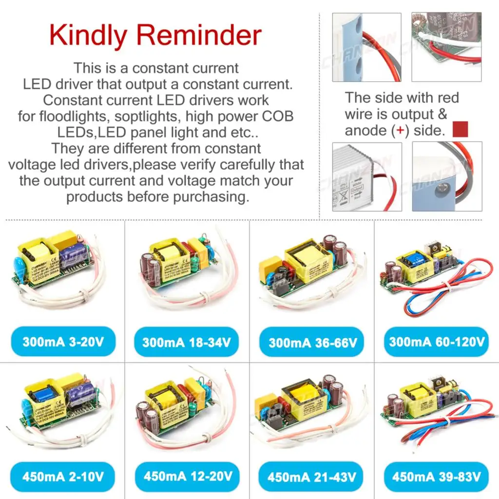 Constant Current LED Driver 1W 3W 5W 10W 20W 30W 50W 300mA 450mA 600mA 900mA 1500mA AC DC Isolation Lighting Transformer