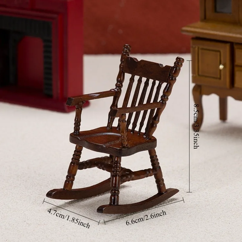 Vintage Mini Wood Rocking Chair Windsor Style Armrests Dollhouse Decor Collectible Gift Christmas Easter