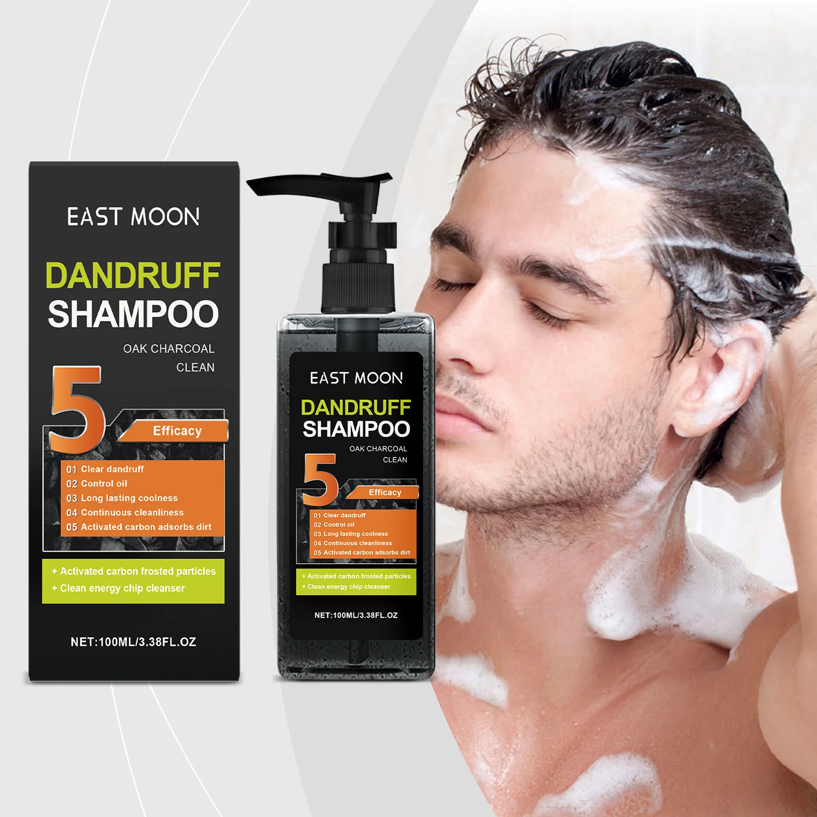 Men's Anti-Dandruff Shampoo, Oak Charcoal Cleansing Nourishing Scalp Oil Control Refreshing Fluffy Shampoo Profissional