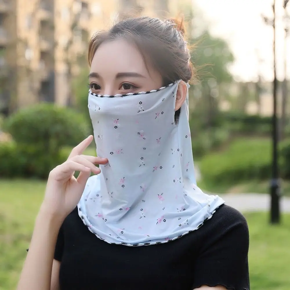 

Ice Silk Hiking Face Mask Floral Sunscreen Veil Driving Face Mask Summer Sunscreen Mask Womne Neckline Mask Face Gini Mask