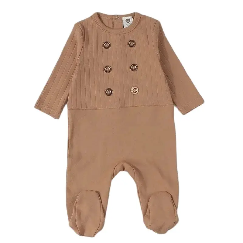 Baby rompers cotton ribbed kids clothes long sleeves baby overalls gold buttons children baby boys clothes girls clothes footies