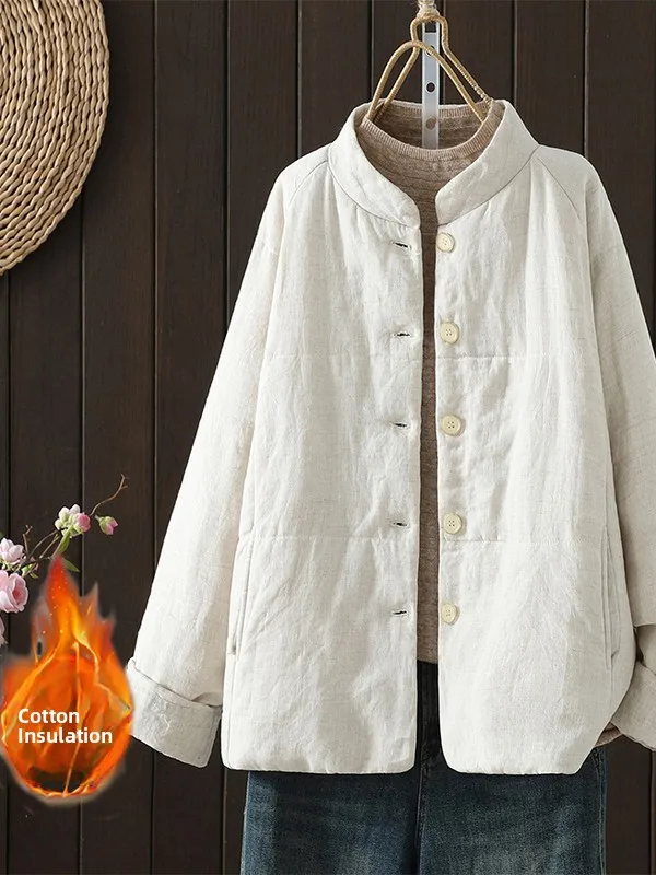 

Korean Japanese Thiened Women's Jaet Faionable Versatile Simple Design Artistic Retro Cotton Coat Large Size Inner Wear