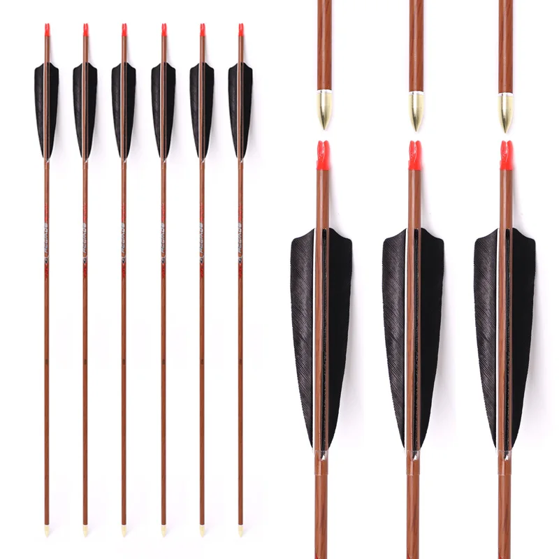 

ID6.2mm ACCMOS Wood Skin Carbon Arrow 32in Archery Shaft Spine 300 350 400 500 600 700 800 With 5'' Natural Feather 100gn Point