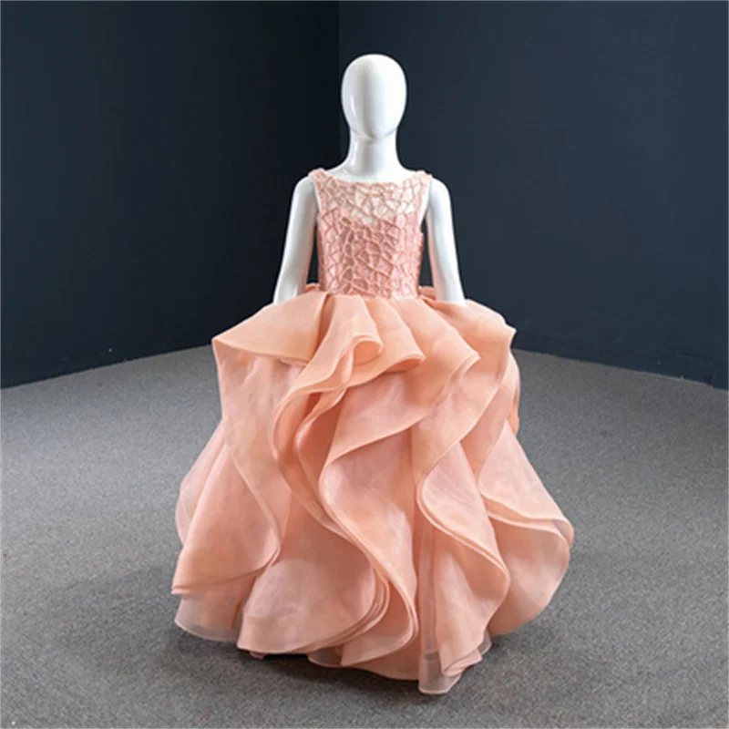 Pink Flower Girl Dresses For Weddings A-line Floor Length Tulle Ruffles Long Girls Pageant Dresses Little Kids Baby