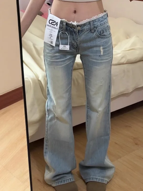 

Retro plus Size Blue Draped Denim Pants Women Summer 2025 Slimming Wide Leg Jeans Low Waist Long Trousers Pear ape