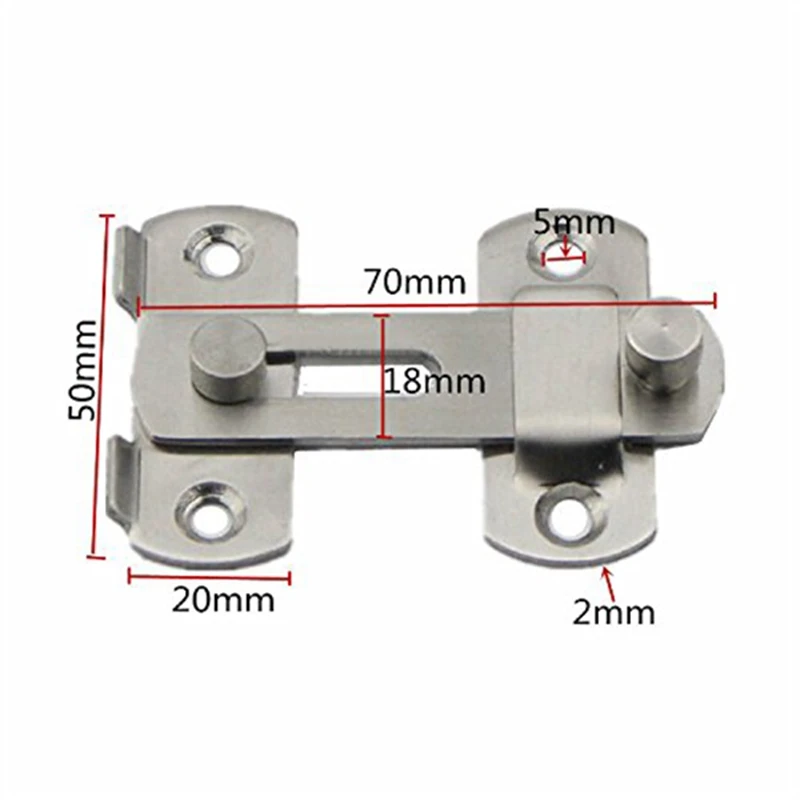 2X 20X50x70mm puerta de seguridad para el hogar de acero inoxidable pestillo de puerta Hardware de cerradura deslizante