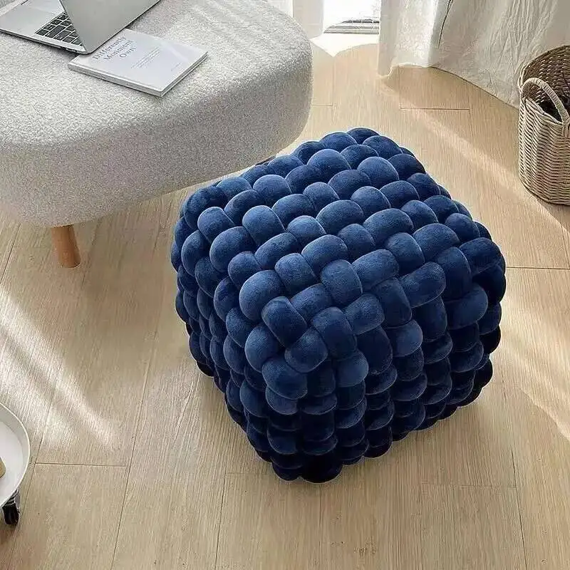 Bedhead Tea Thick Handmade Handmade Stool Dressing Stool Rubik's Table Stool Extra Cube Cloud Stool Knitted Furniture Seat Puffs
