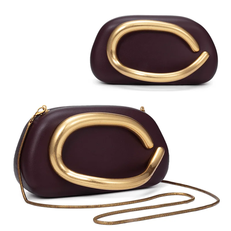 

Box Bag Metal Details Crossbody Pu Leather Clutch Shoulder Luxury Brand Handbags Women's Handbag Ladies Female Evening Purse Red