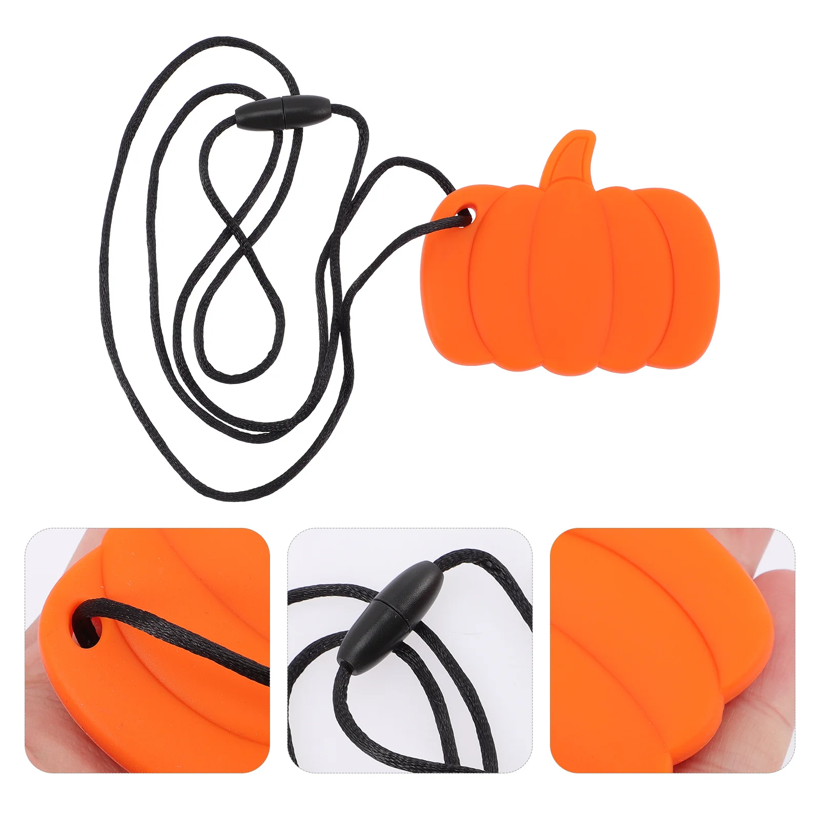 

Pumpkin Teether Baby Chewy Necklace Sensory Silicone Soft Safe Flexible Comfortable Teething Relief Bright Color Easy Clean