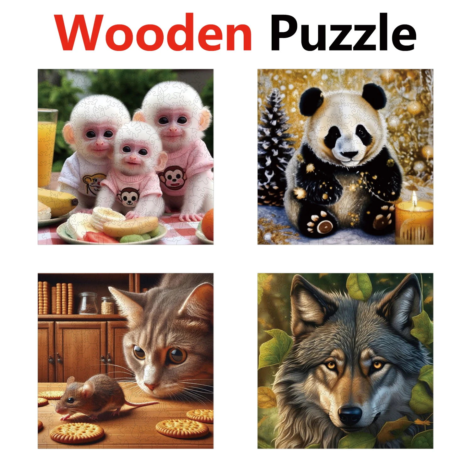 

Monkey Panda Cat Wolf Animal Puzzles High Quality Jigsaw Puzzle Wooden Puzzle Best Christmas Gift
