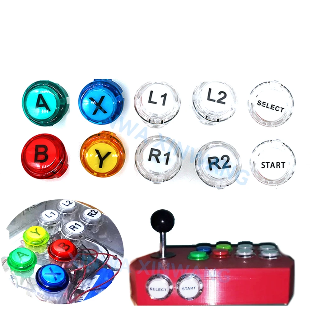 10PCS Clear Push Button 30mm A B X Y L1 L2 R1 R2 SELECT START For DIY XBOX360 Arcade Game Machine Joystick Console Copy Sanwa