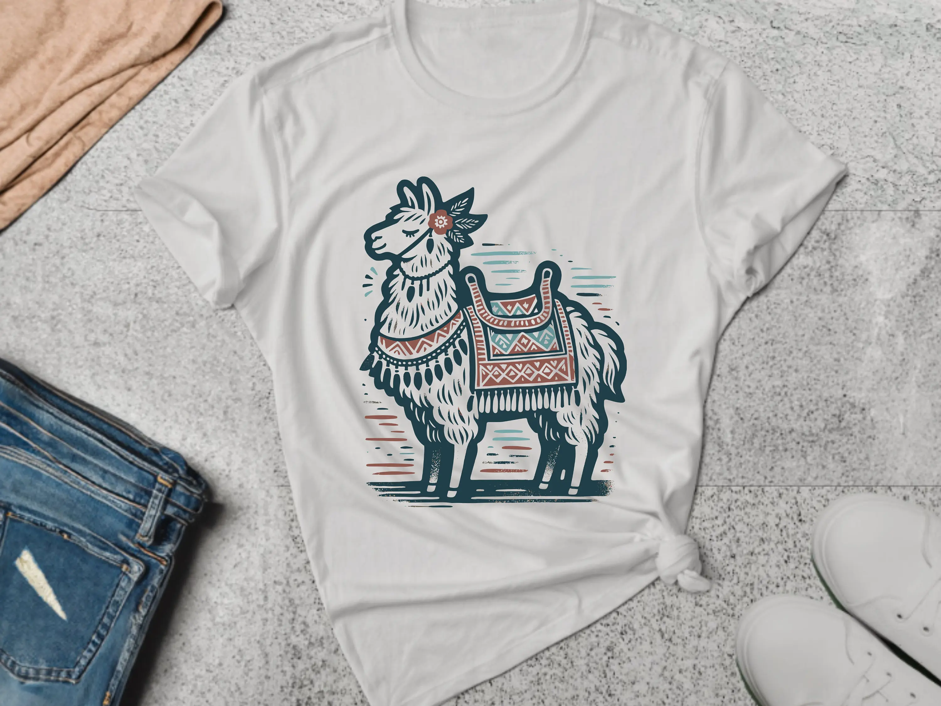 Llama T Shirt Bohemian Lover Animal Boho Top Chic