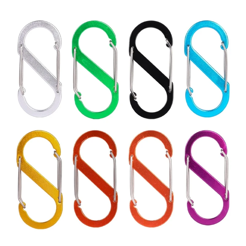 Aluminum Alloys S Shaped Carabiner Double Hook Carabiner Keychains Small Spring Clip for Camping Fishing Travel R66E