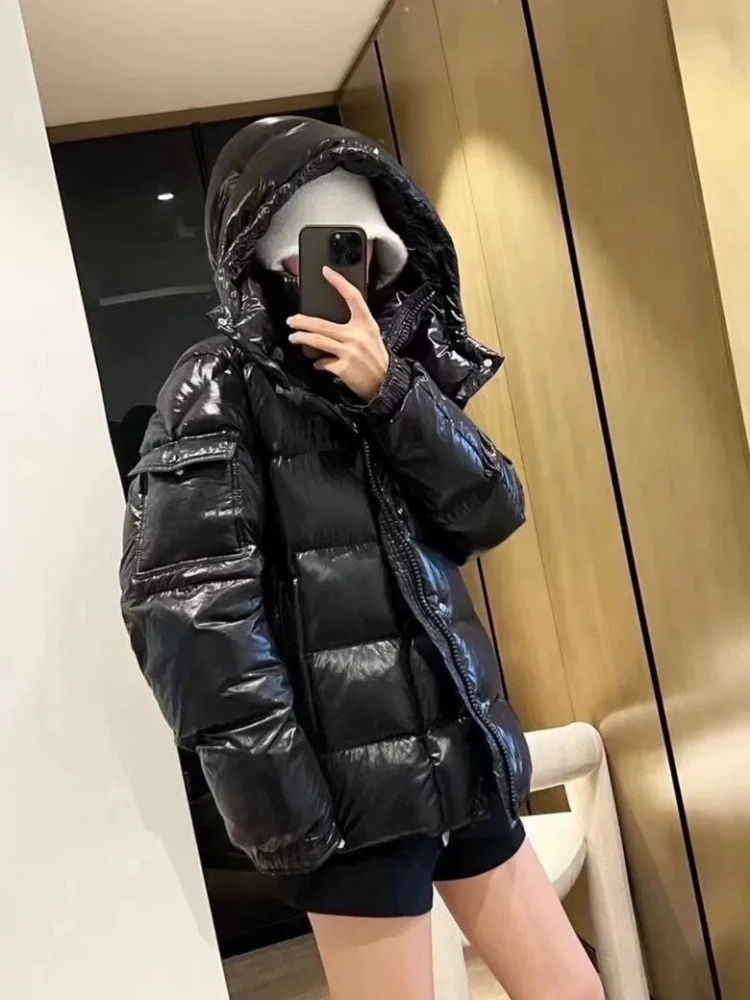 Women\'s Down Jacket Winter Coat Female Glossy Sporty Fashion Hooded Outerwears Thick Warm White Goose Down Snow Puffer Coats