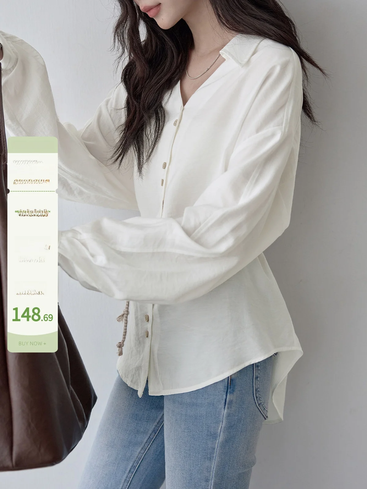 

Женская белая блузка Ele V-Neck, весна 2026, новая модель, универсальная, стройнящая, в корейском стиле, для офиса, с длинным рукавом