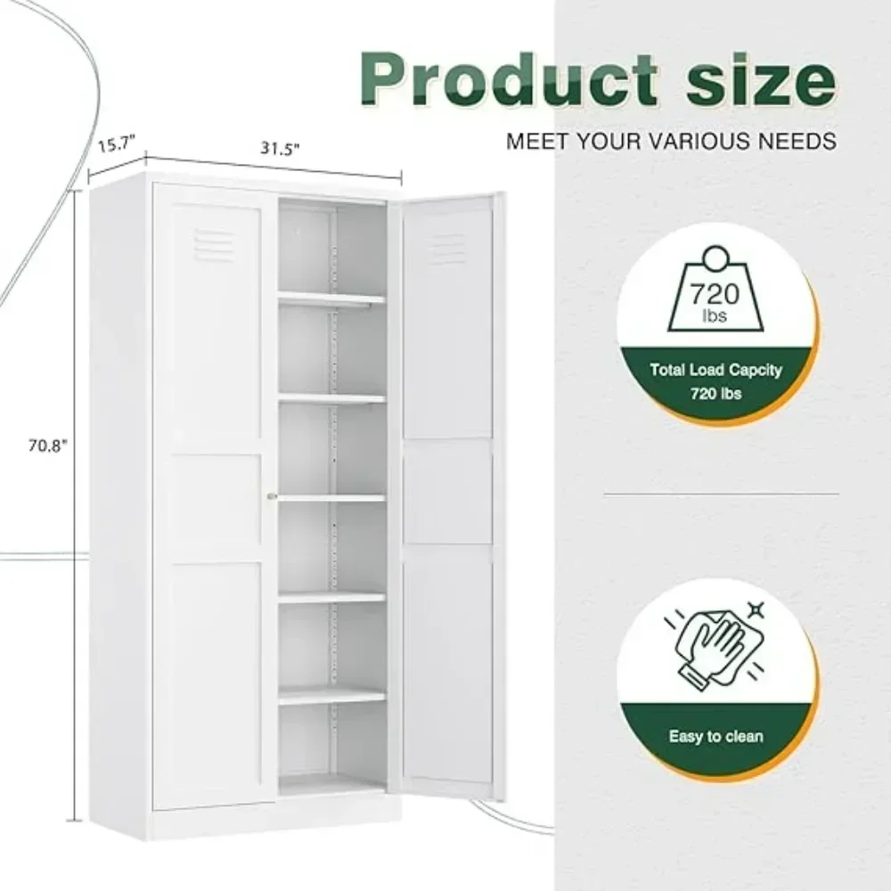 White Storage Cabinet with Feets-Metal Home Kitchen Pantry Cabinets with Doors and Adjustable Shelves,Organization Locker