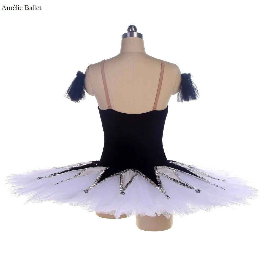 BLL445 Black Stretch Velvet Pre-professional Ballet Tutu with Silver Sequin Trim Girls/Women Stage Performance Dancewear