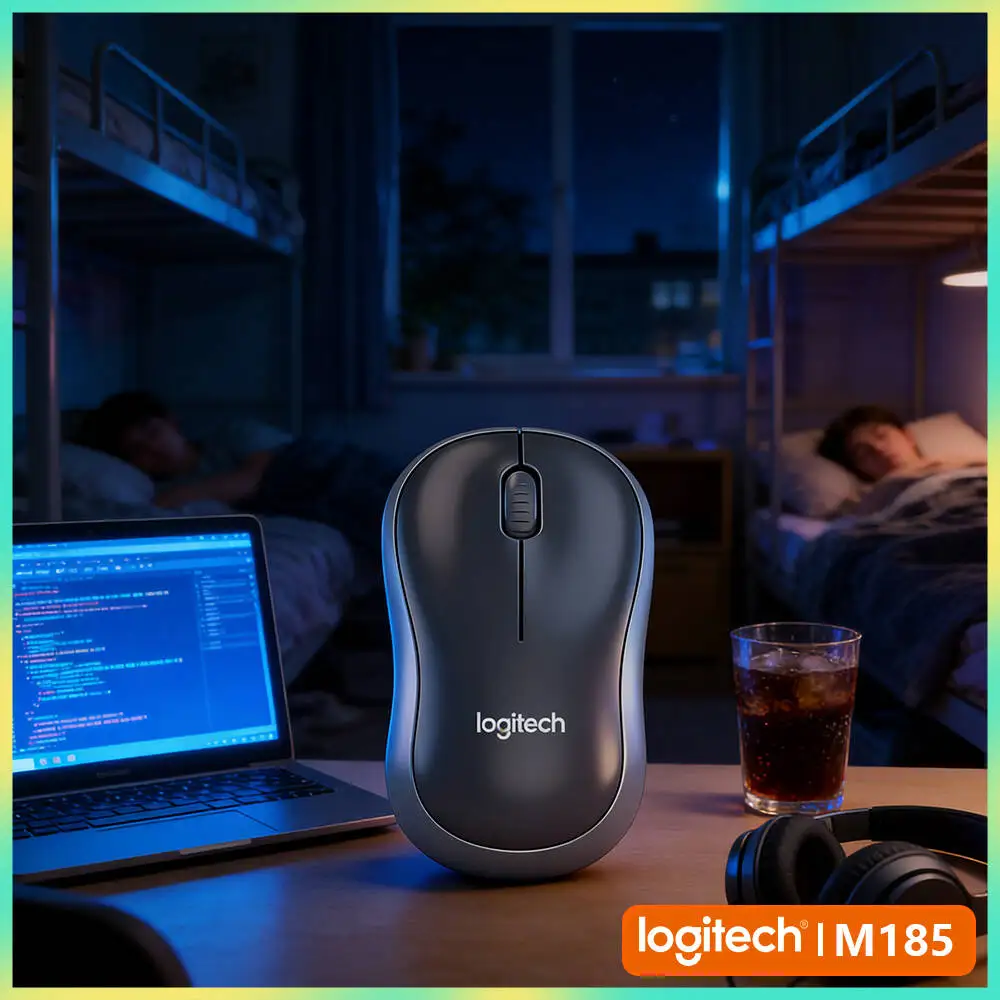 Logitech M185 Travel-Mate Mouse Lightweight Design 10m Range 3 Buttons Navigation 12-Month Battery On-the-Go Work Tool