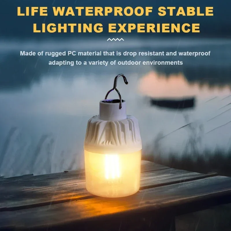 Outdoor Camping Lamp USB Rechargeable Portable Work Light LED Emergency Bulb Lantern Dual Color Optional White & Warm Light
