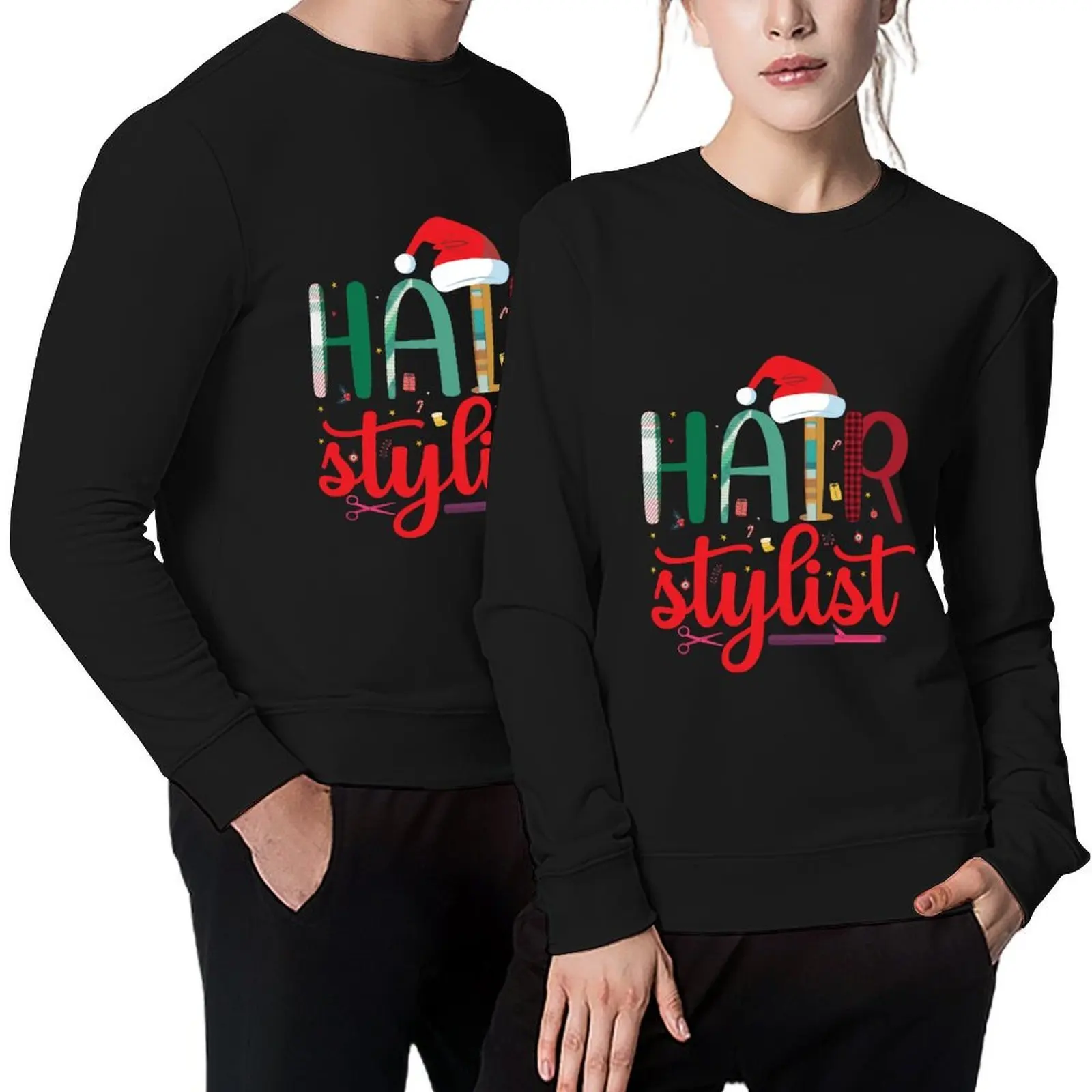 

Hair Style design with Santa's Hat Funny Christmas Hairstylist Pullover men's coat autumn anime clothing sports sweatshirt man