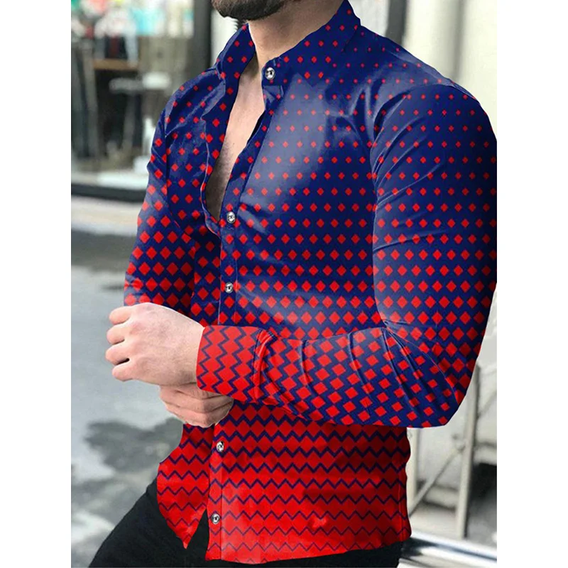 Luxury Shirts New 2023 Men\'s Shirts Fashion Lapel Button Casual Polka Dot Print Long Sleeve Cardigan Clothes Prom Party Shirts