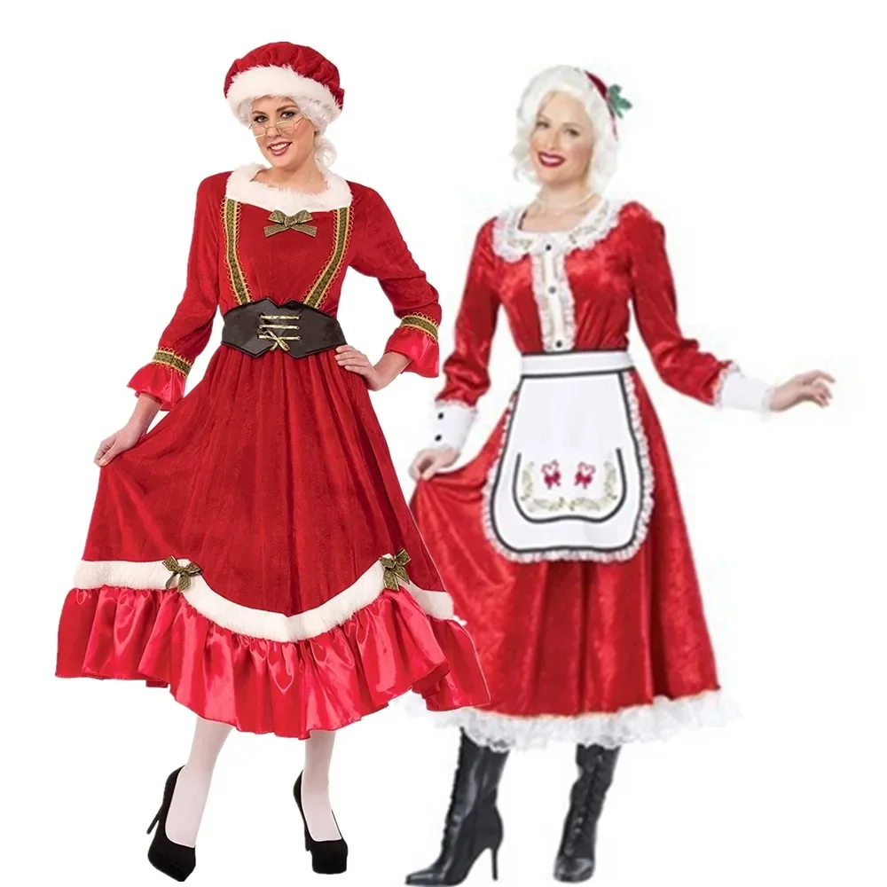 

Рождественский новогодний бархатный рождественский костюм, костюмы Санта-Клауса, косплей, красное рождественское платье, нарядное платье