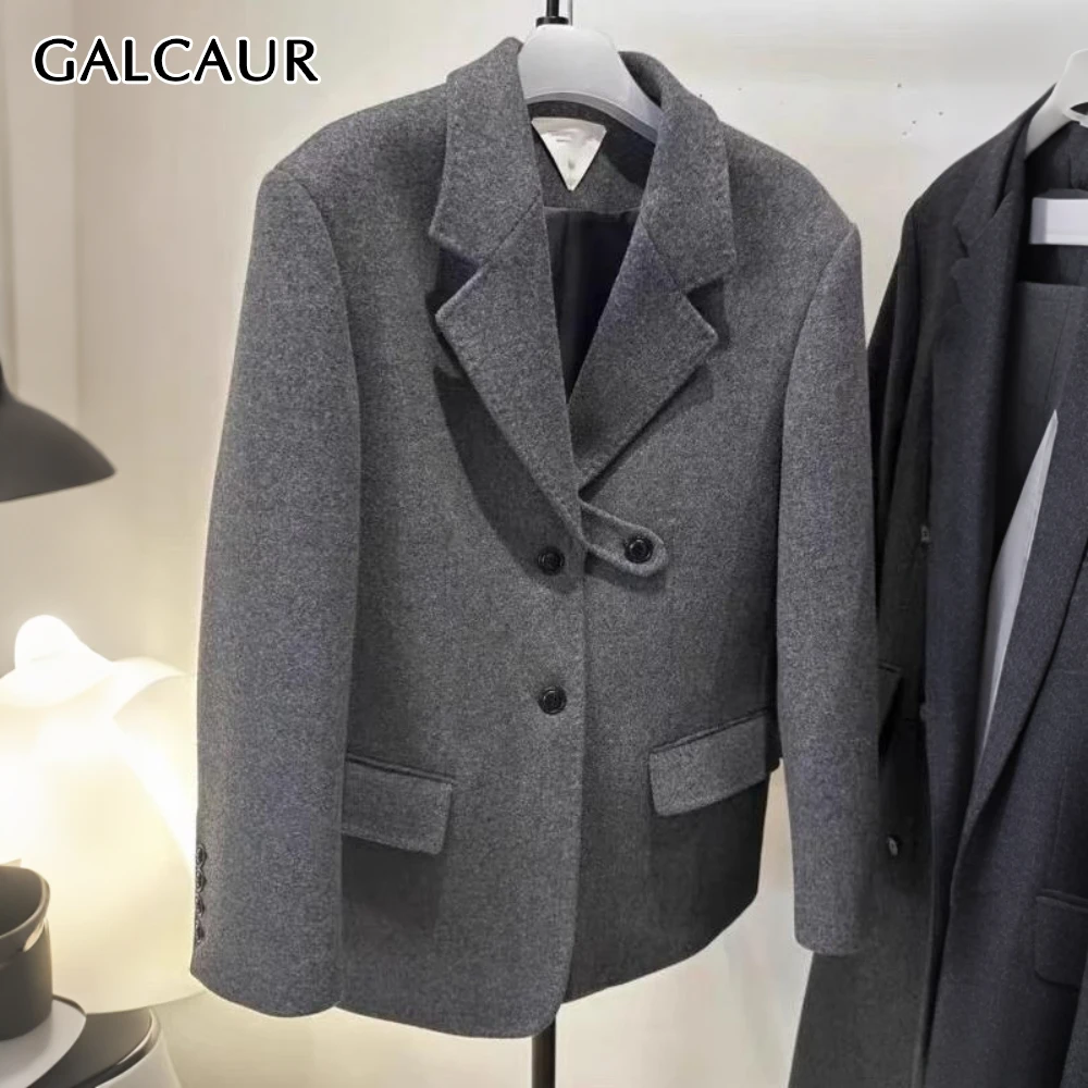 

GALCAUR однотонная темпераментная куртка с карманами, женская свободная куртка с лацканами и длинными рукавами, элитные женские куртки, осенний стиль, модная новинка