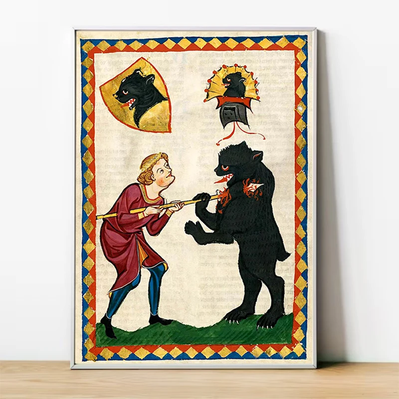 

Medieval Antique European Art Posters Lovers on Horse Prints Canvas Printing Retro Wall Picture for Living Room Home Decoration