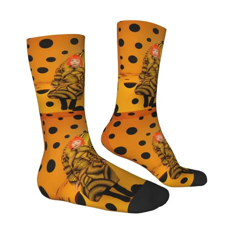 Cute Men's Yayoi Kusama Polka Dot Pumpkin Dress Socks Unisex Warm Comfortable 3D Print Japanese Artist Crew Socks