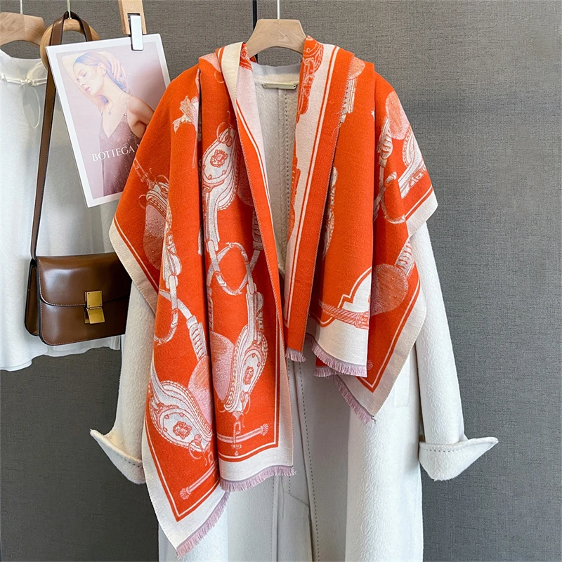 

2025 дизайн кашемировый шарф с цветочным принтом, женские зимние шали и накидки из пашмины, толстые теплые палантины Bufanda, роскошное одеяло
