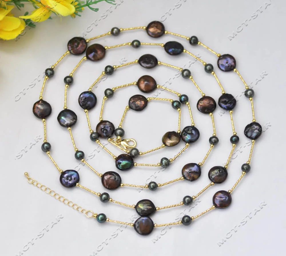 

MTC·STAR Z13329 62" 14mm Black Round Coin Freshwater Pearl Chain Necklace Custom Jewelry