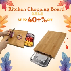 Bamboo Cutting Board Household Steak Kitchen Baking Tools with Drawer Tray Vegetables Serving Tray Professional Cutting Board