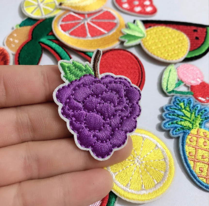 10 Pcs Grape Peach Berry Iron Embroidery Patch Embroidered Clothing Hat Bag Shoe Repair Material Phone Gift Box Decor Accessory