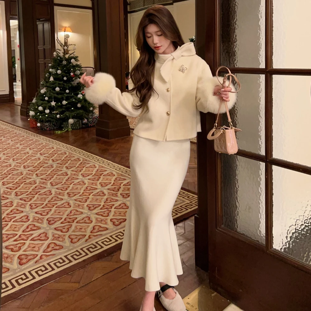 여성용 신상 겨울 리얼 퍼 코트 천연 여우털 재킷 커프스 여성 울 혼방 아우터 여성용 캐시미어 울