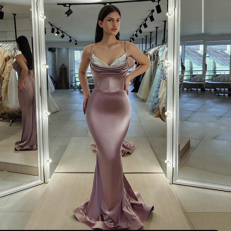 

SmilevenSexy V Neck Mermaid Prom Dress Sexy Spaghetti Strap Sequins Formal Evening Gowns Longo Prom Party Gowns Custom Made