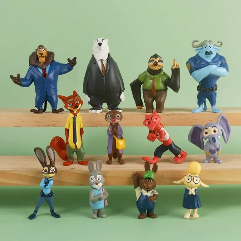 12 szt. Zootopia Metropolitan Kreatywne Figurki z Kreskówek, Ozdoby Męskie i Żeńskie, Zwierzęta Leśne, Dekoracje do Mikrokrajobrazu