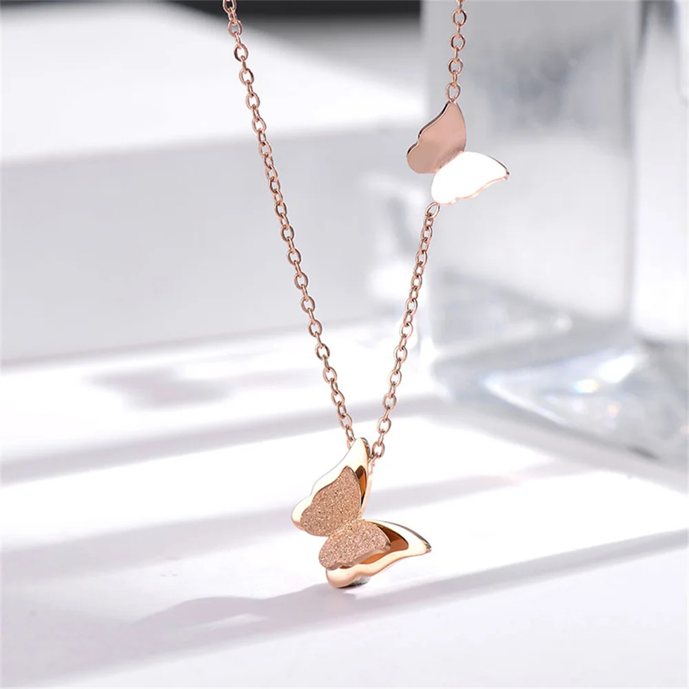 New Cute Butterfly Charm Pendant For Women Rose Gold Color Stainless Steel Animal Choker Necklace Female Jewelry Christmas Gift