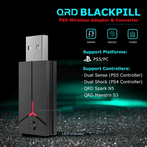 QRD BLACKPILL PS5 Wireless Adaptor And Converter For QRD Spark N5/QRD Maestro S3/Arcade Stick/Original Dualshock4 PS4 Controller