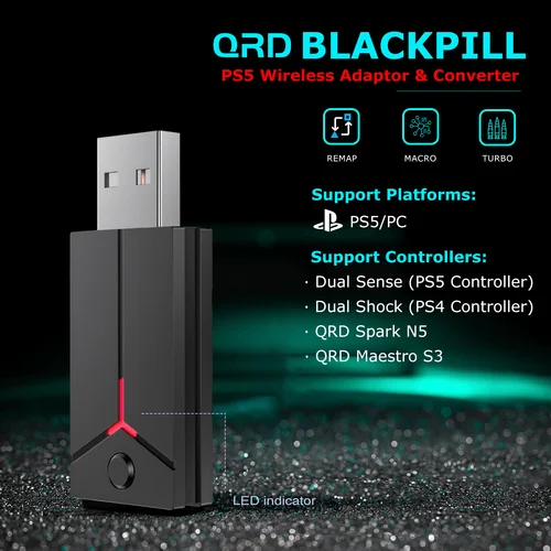 Imagen 1 del producto Adaptador y convertidor inalámbrico QRD BLACKPILL PS5 para QRD Spark N5/QRD Maestro S3/Arcade Stick/controlador Original Dualshock4 PS4